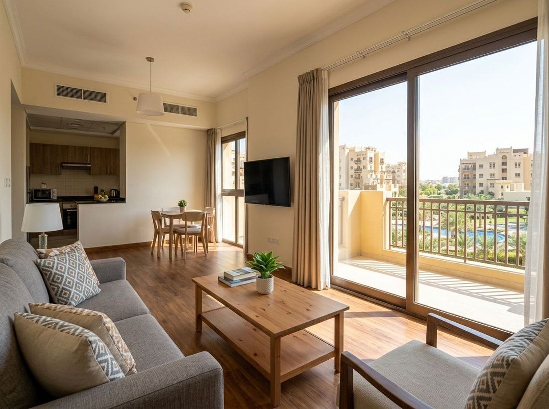 Przytulny, jasny salon we wnętrzu apartamentu