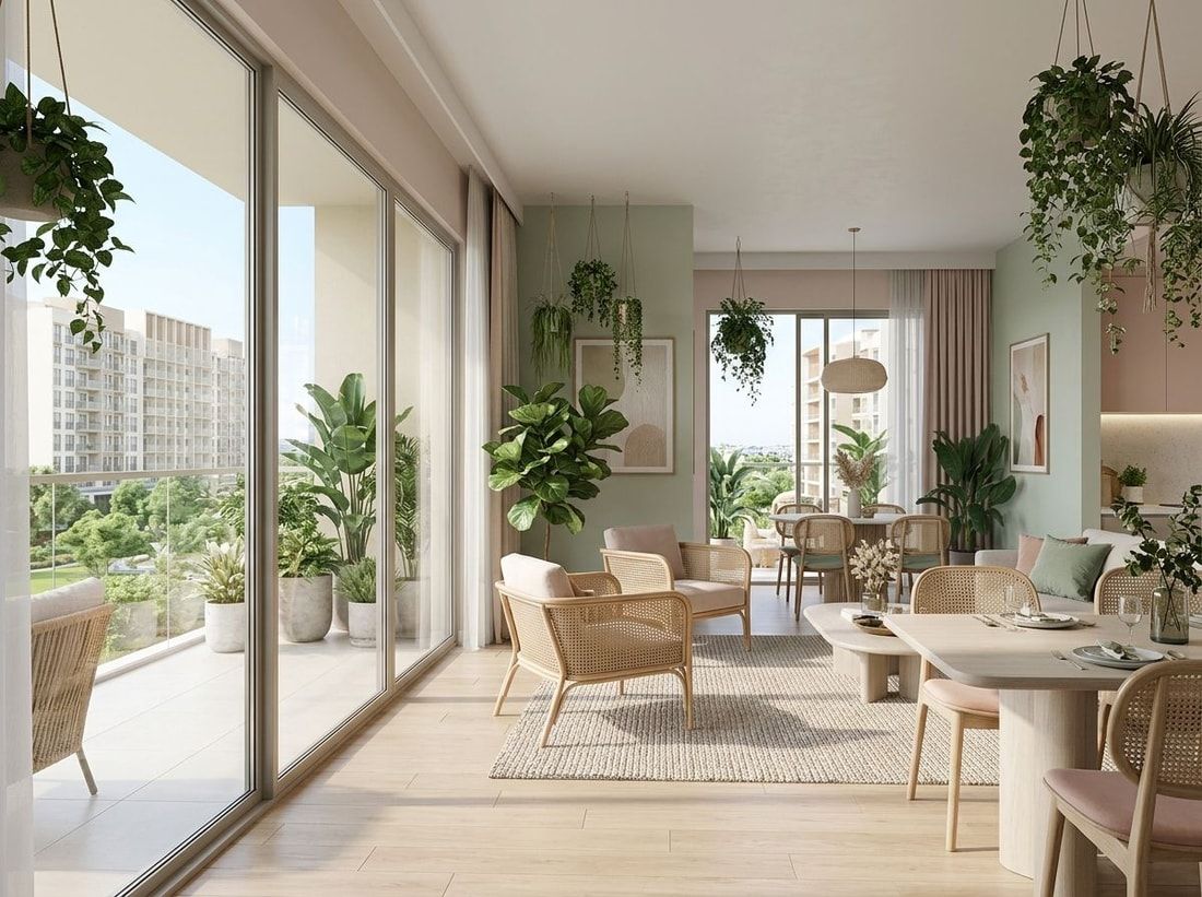 Spokojne, inspirowane naturą wnętrze apartamentu