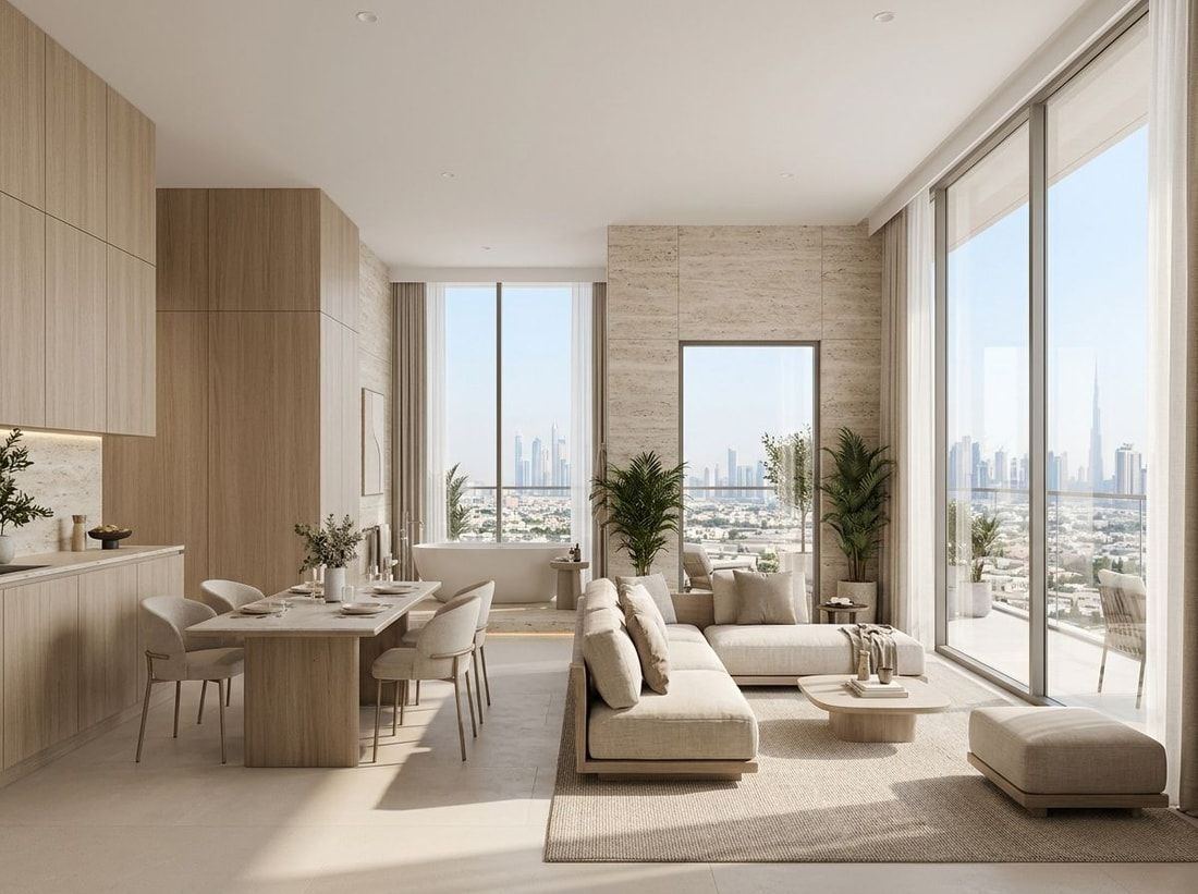 Spokojne, spa-podobne wnętrze apartamentu Sol Levante