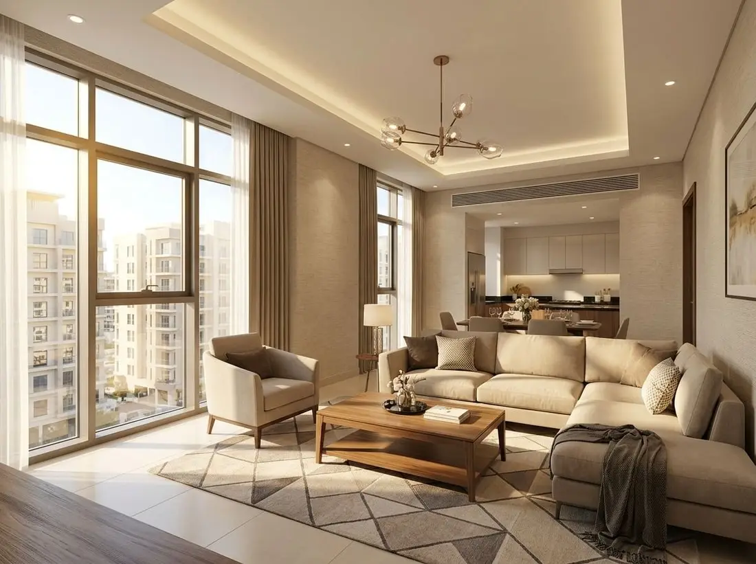 Jasny salon apartamentu w Astoria Residence