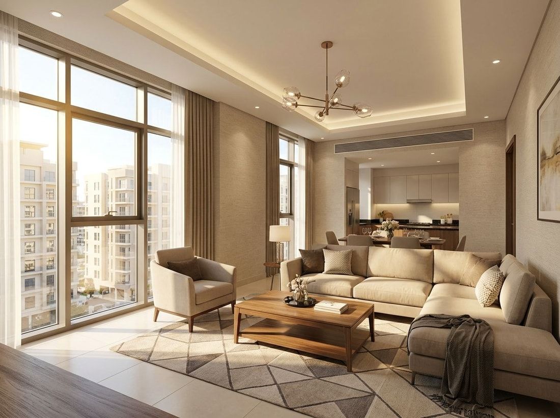 Jasny salon apartamentu w Astoria Residence