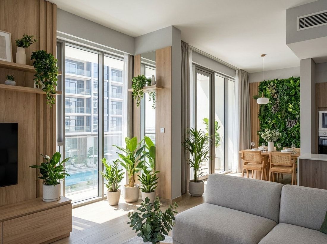Wnętrze apartamentu z akcentami zieleni w Eden by Meraki