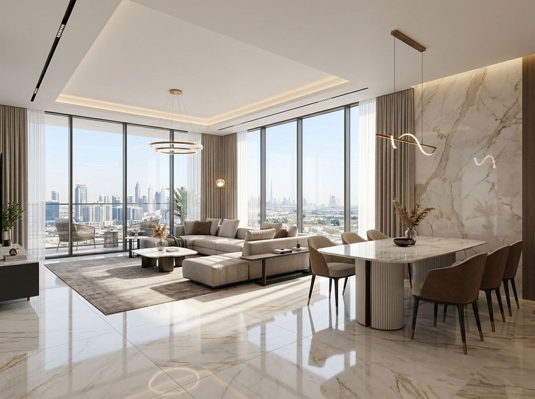 Wnętrze apartamentu z markową ceramiką w 15 Cascade