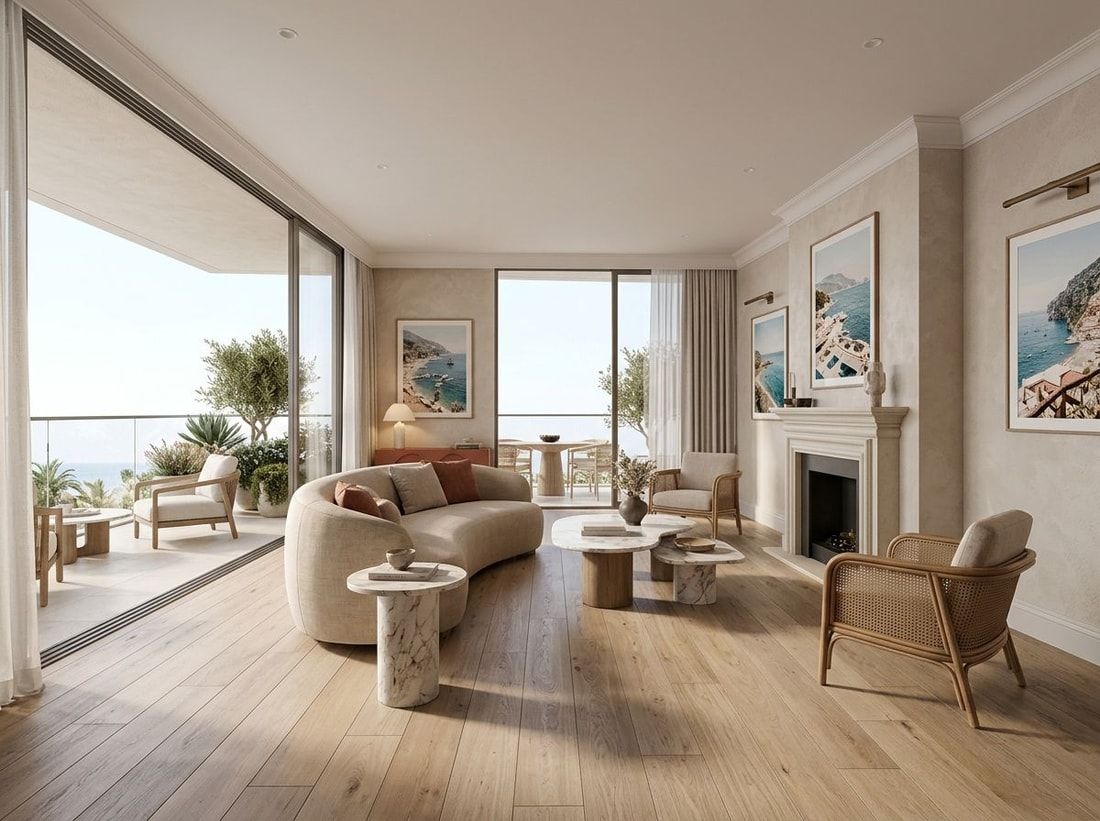 Salon apartamentu w klimacie Riwiery Francuskiej