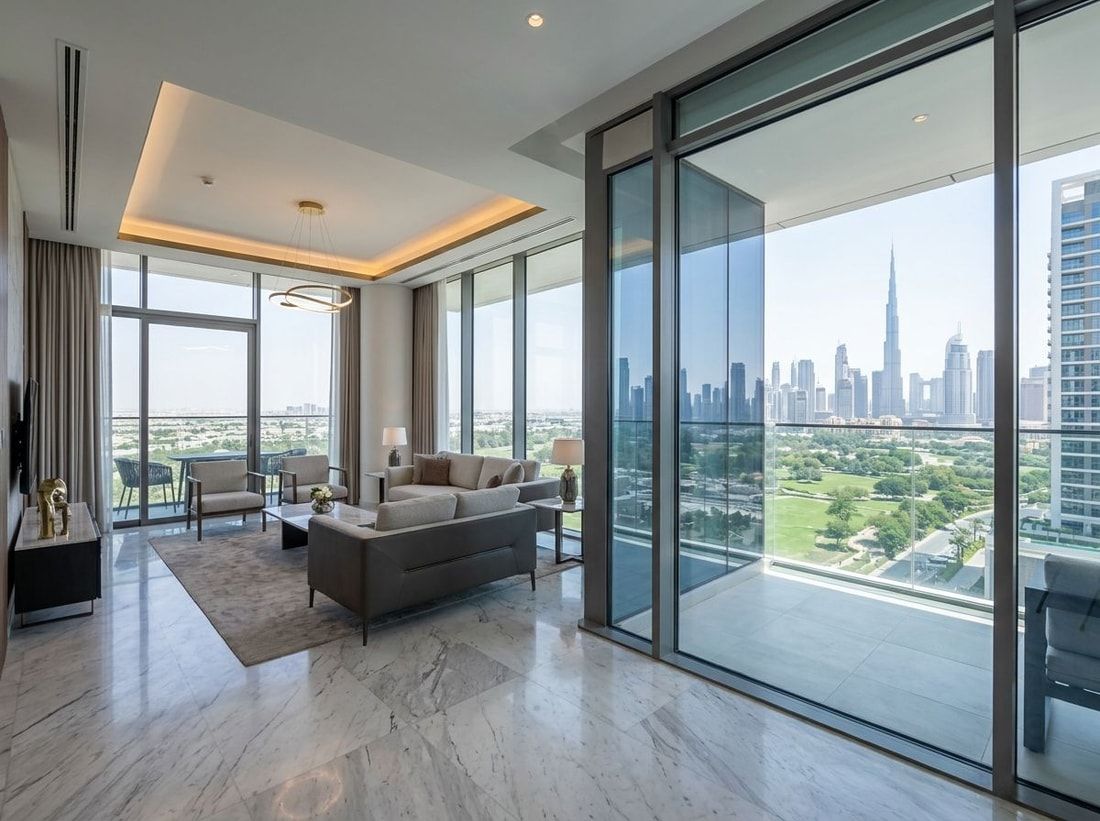 Luksusowy salon apartamentu z widokiem na park i Downtown