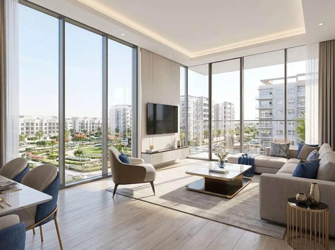 Jasny, nowoczesny salon we wnętrzu apartamentu