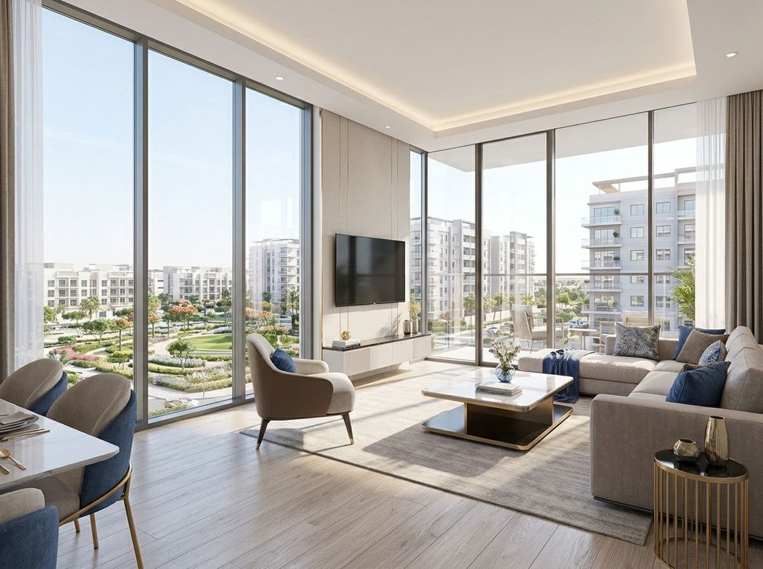 Jasny, nowoczesny salon we wnętrzu apartamentu