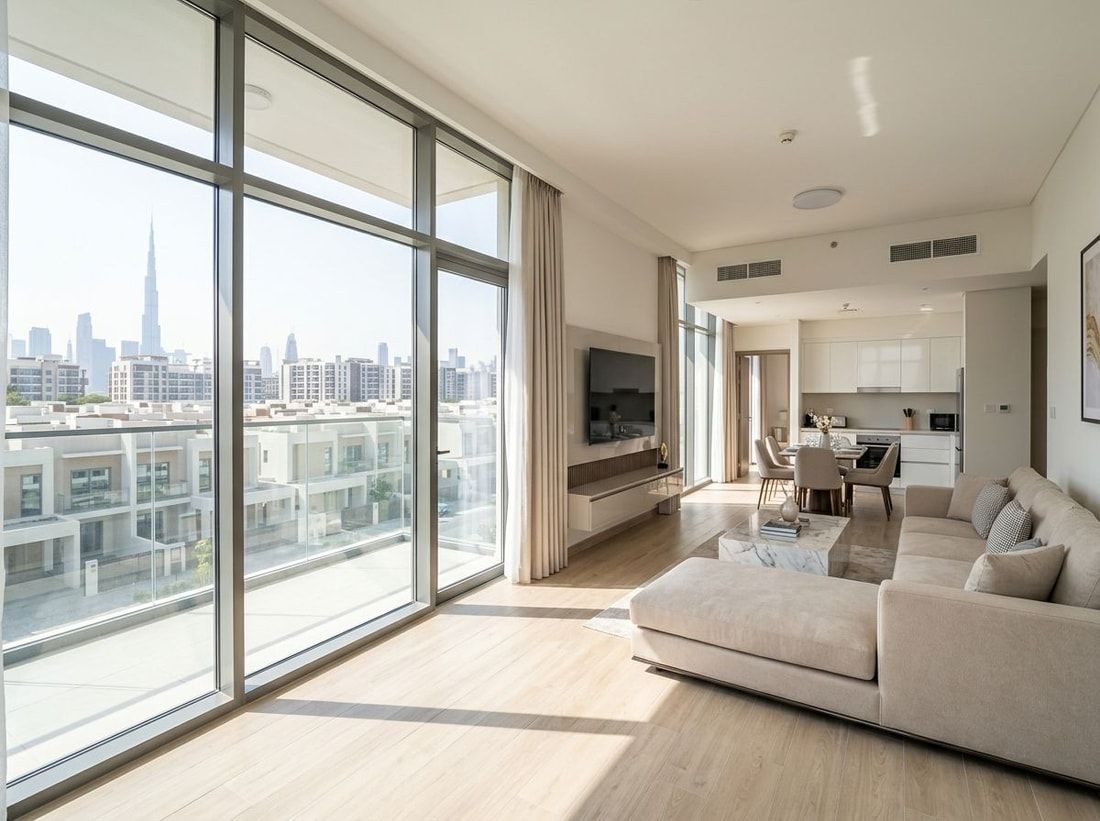Jasny, nowoczesny salon we wnętrzu apartamentu
