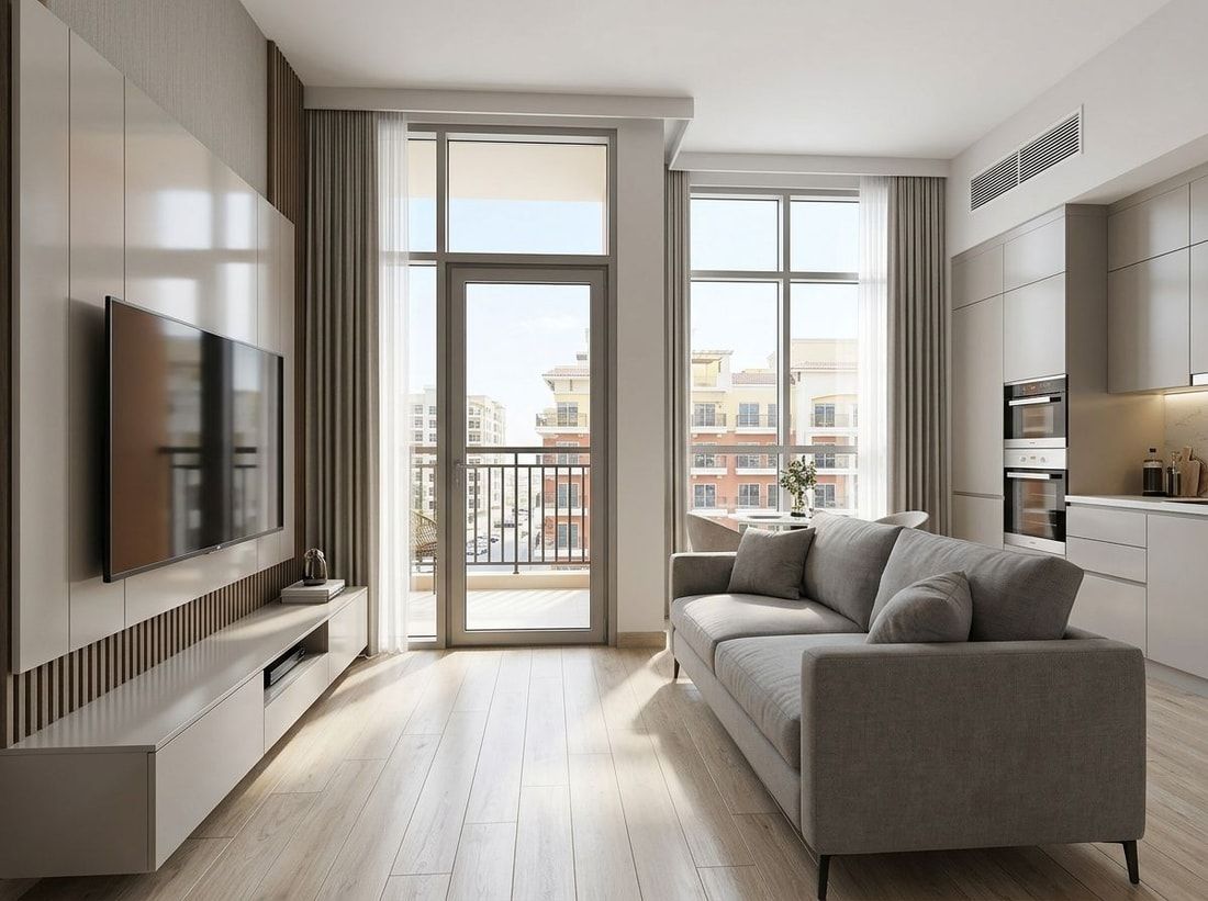 Jasne wnętrze kompaktowego apartamentu Pantheon Boulevard
