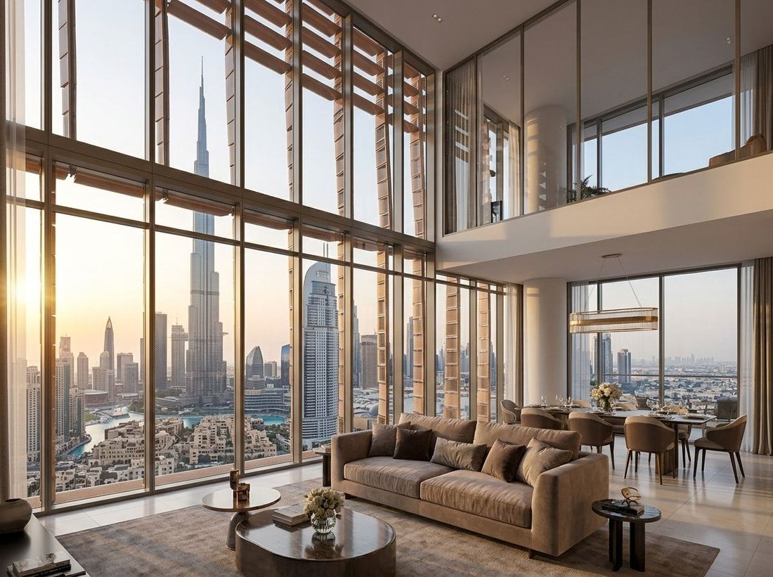 Luksusowe wnętrze apartamentu z panoramą Dubaju w wasl Tower