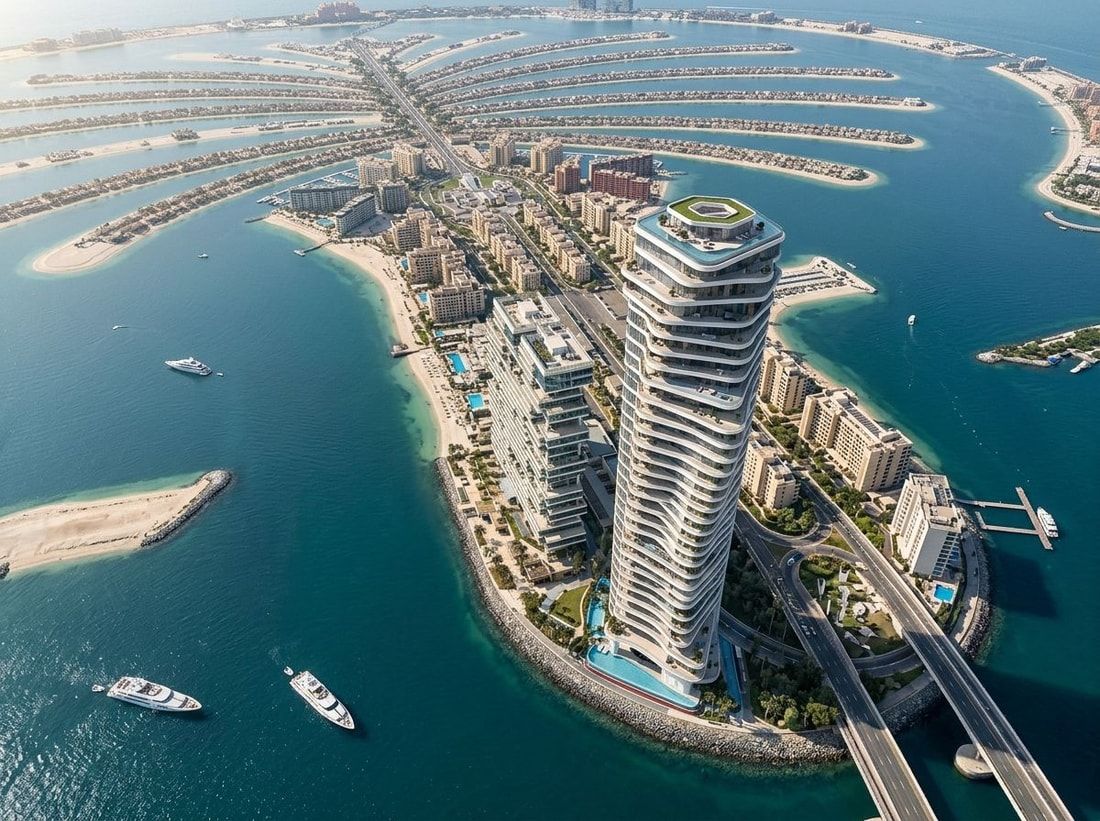 Lotniczy plan smukłej wieży AVA na Palm Jumeirah
