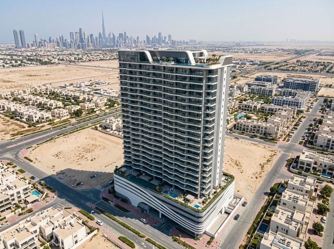 Lotniczy widok wieży REEF 998 w Dubailand
