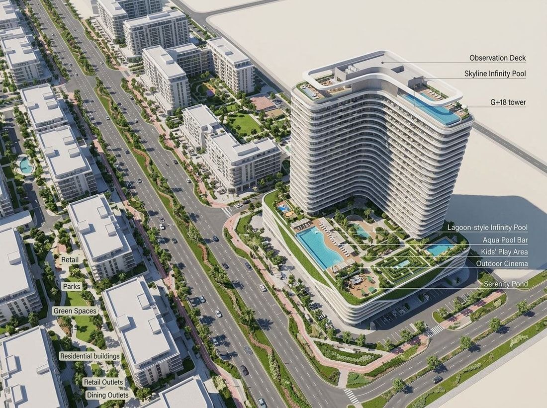 Lotniczy plan wieży The Boulevard wzdłuż bulwaru
