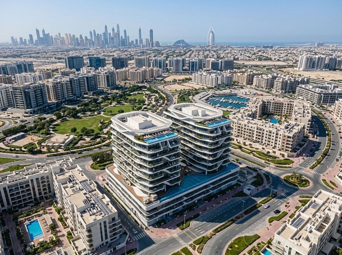 Lotniczy widok dzielnicy Jumeirah Village Circle