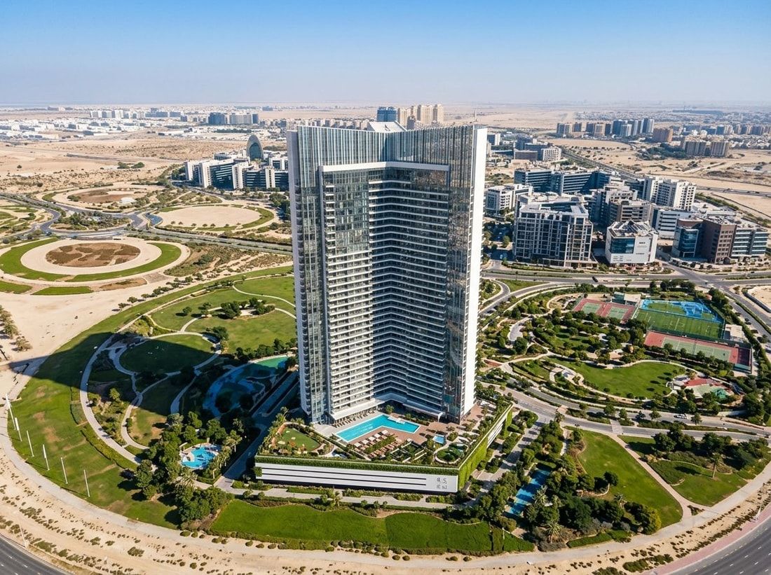 Lotniczy plan wieży Tria w Dubai Silicon Oasis