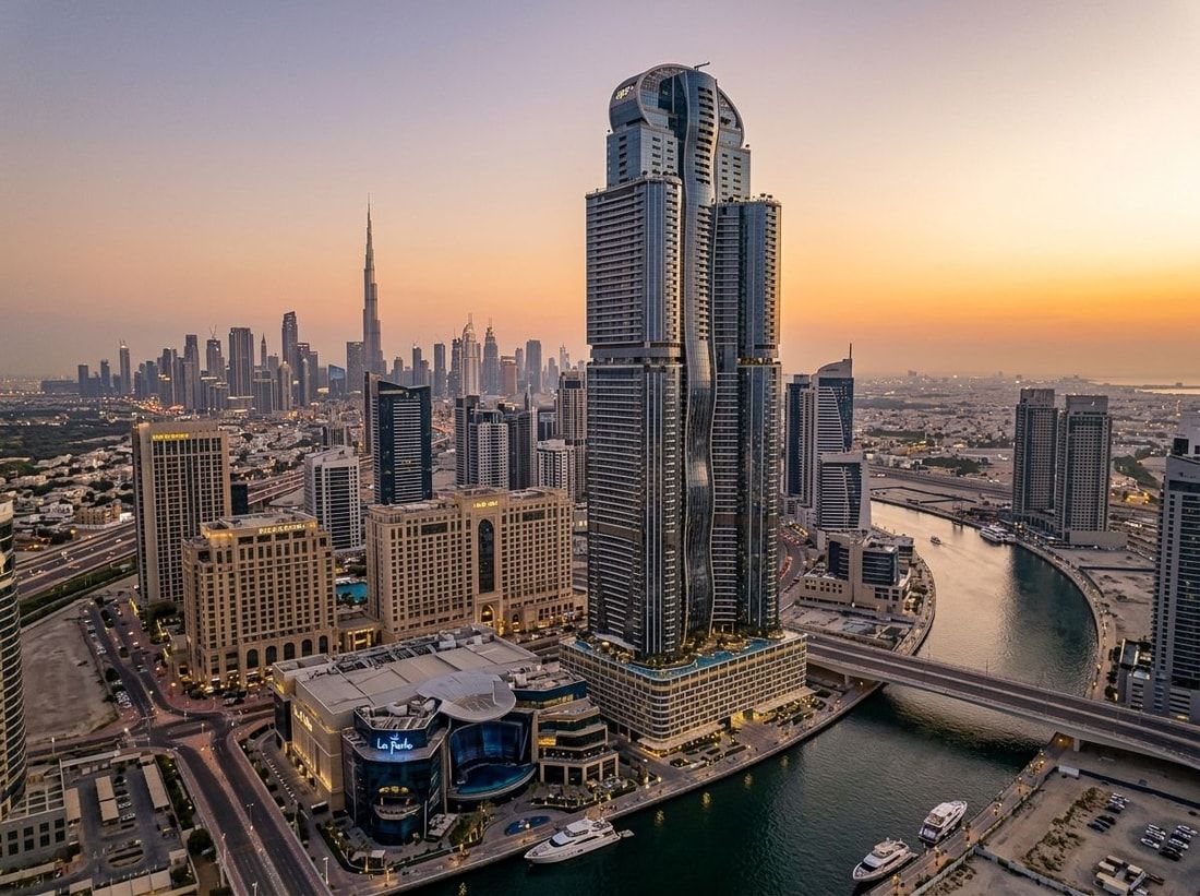 Al Habtoor Tower dominująca panoramę Al Habtoor City