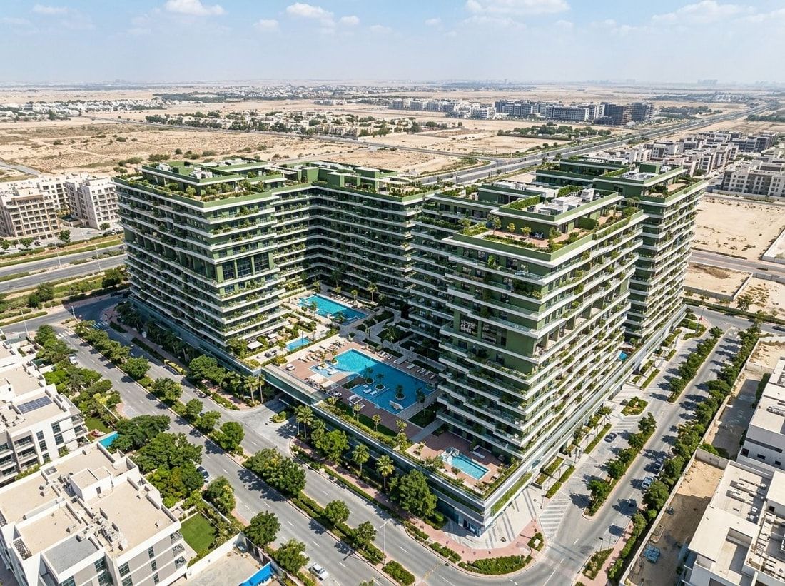 Lotniczy widok zielonej społeczności w Dubailand