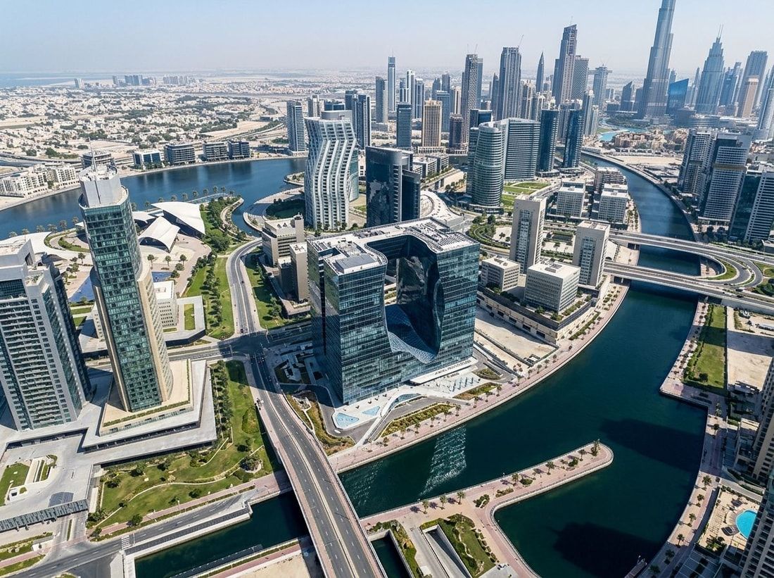 Lotniczy plan budynku The Opus w Business Bay przy Dubai Canal