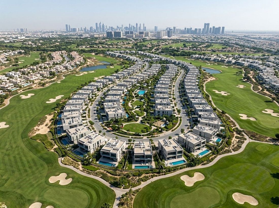 Lotniczy plan osiedla willi w Jumeirah Golf Estates
