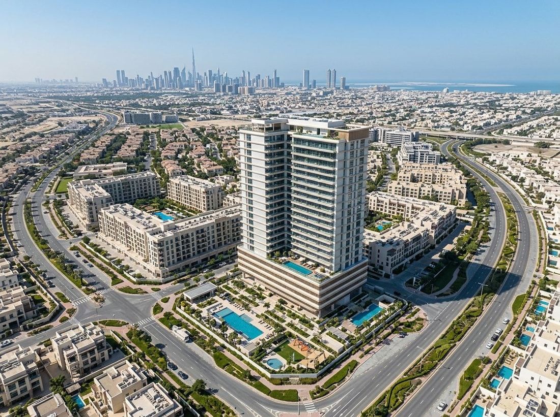 Lotniczy widok lokalizacji Celesto Tower w Dubailand