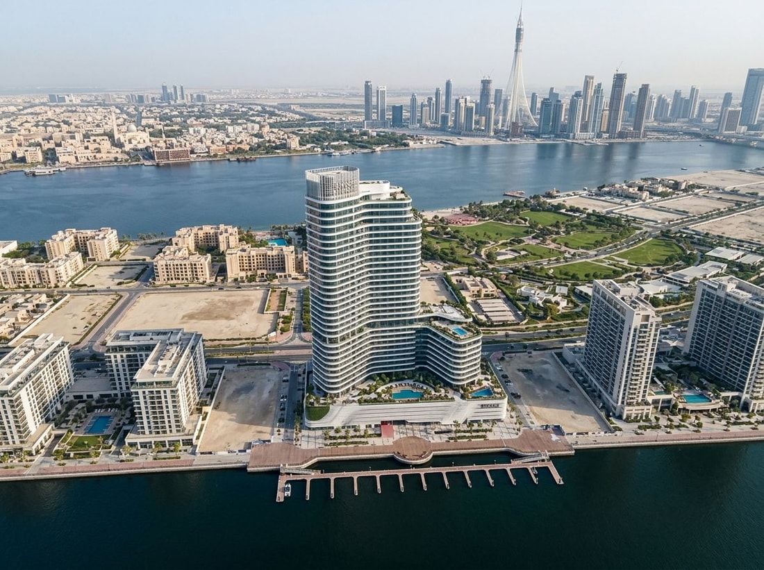 Lotniczy plan wieży Rivage w Al Jaddaf przy Dubai Creek