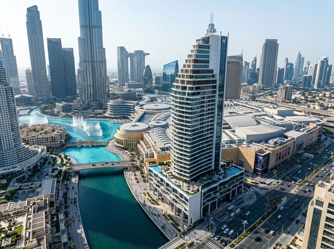 Lotniczy widok wieży W Residences w Downtown Dubai