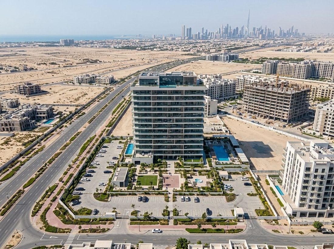Lotniczy plan Aark Residences w społeczności Dubailand