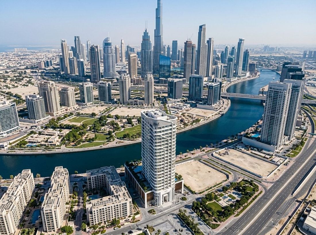 Lotniczy widok Vento Tower na tle Business Bay i Downtown