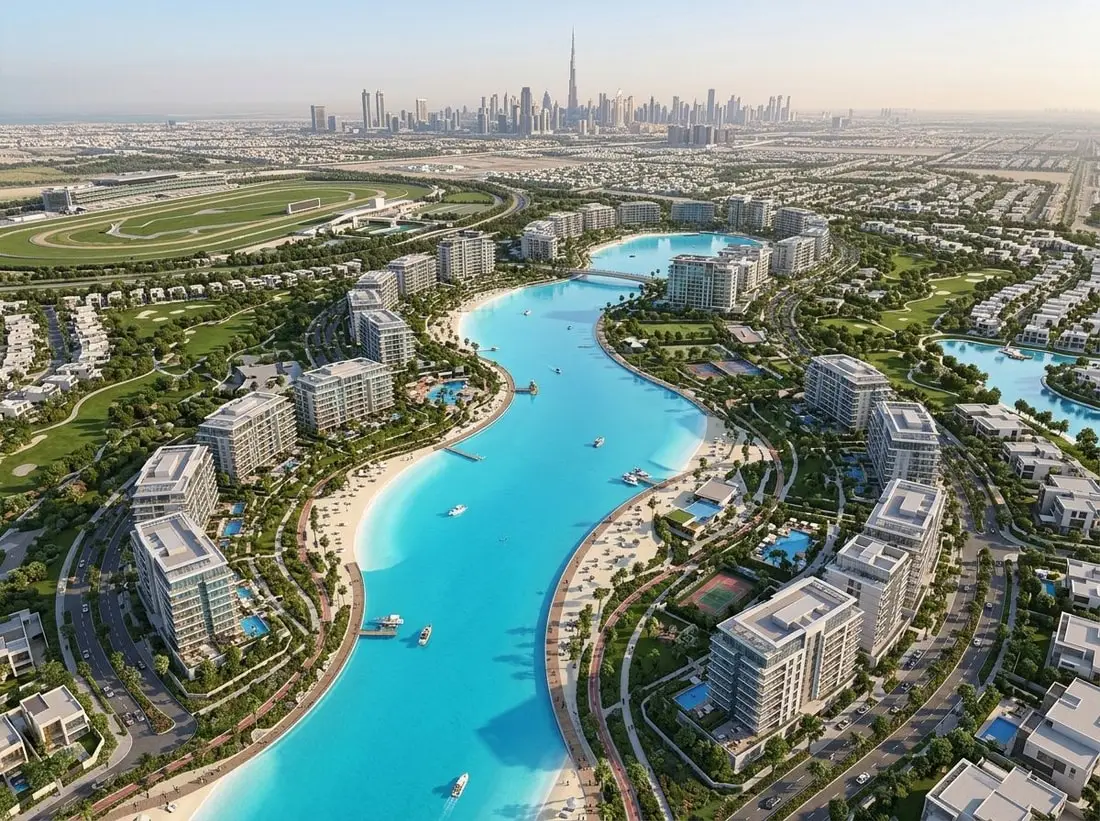 Lotniczy plan zespołu apartamentów Lagoon Views wzdłuż laguny
