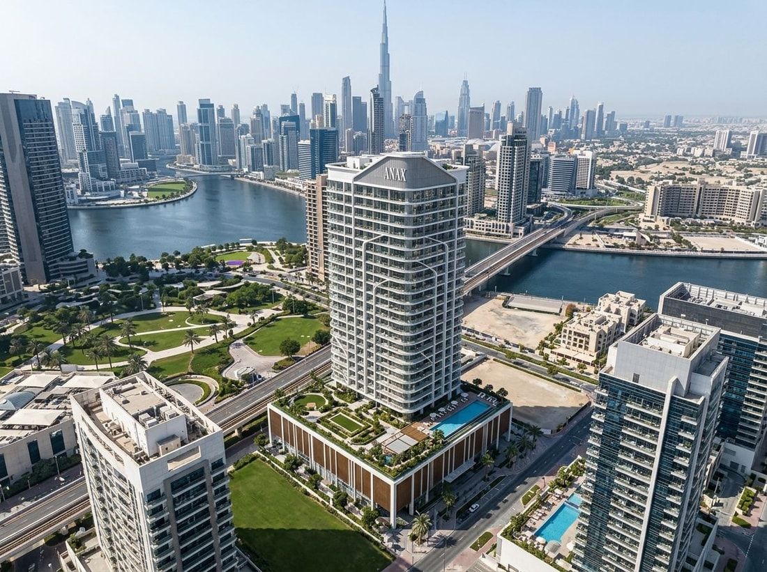 Lotniczy widok V-Suites na tle Business Bay