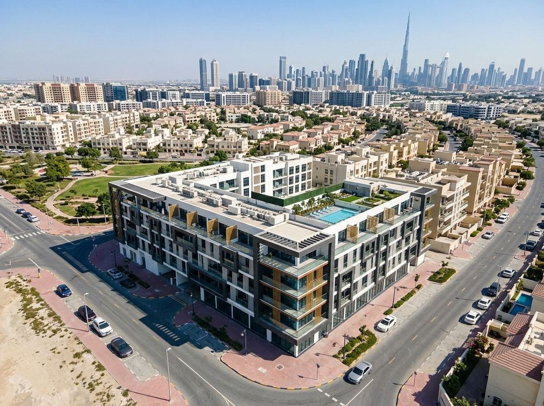 Lotniczy widok Nicholas Residence w Jumeirah Village Circle