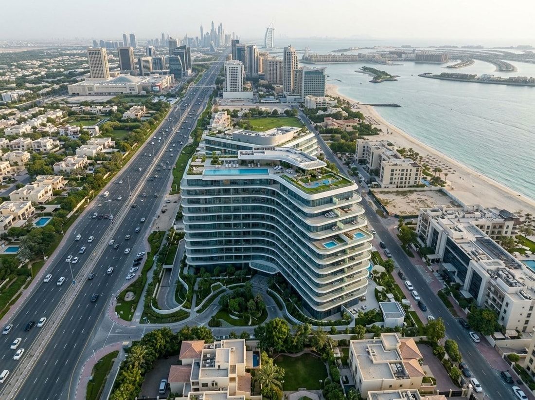 Lotniczy plan butikowego budynku 113 Residences w Al Sufouh