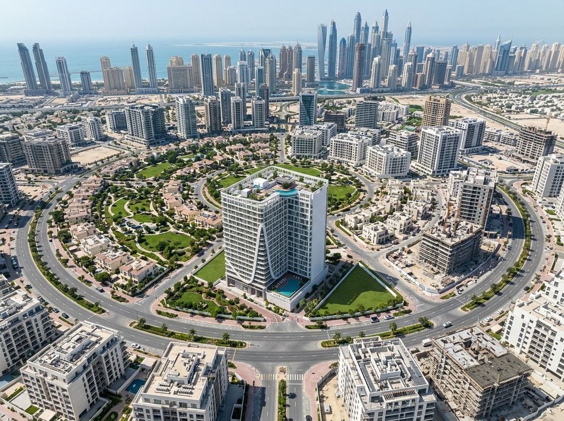 Lotniczy widok dzielnicy Jumeirah Village Circle w Dubaju