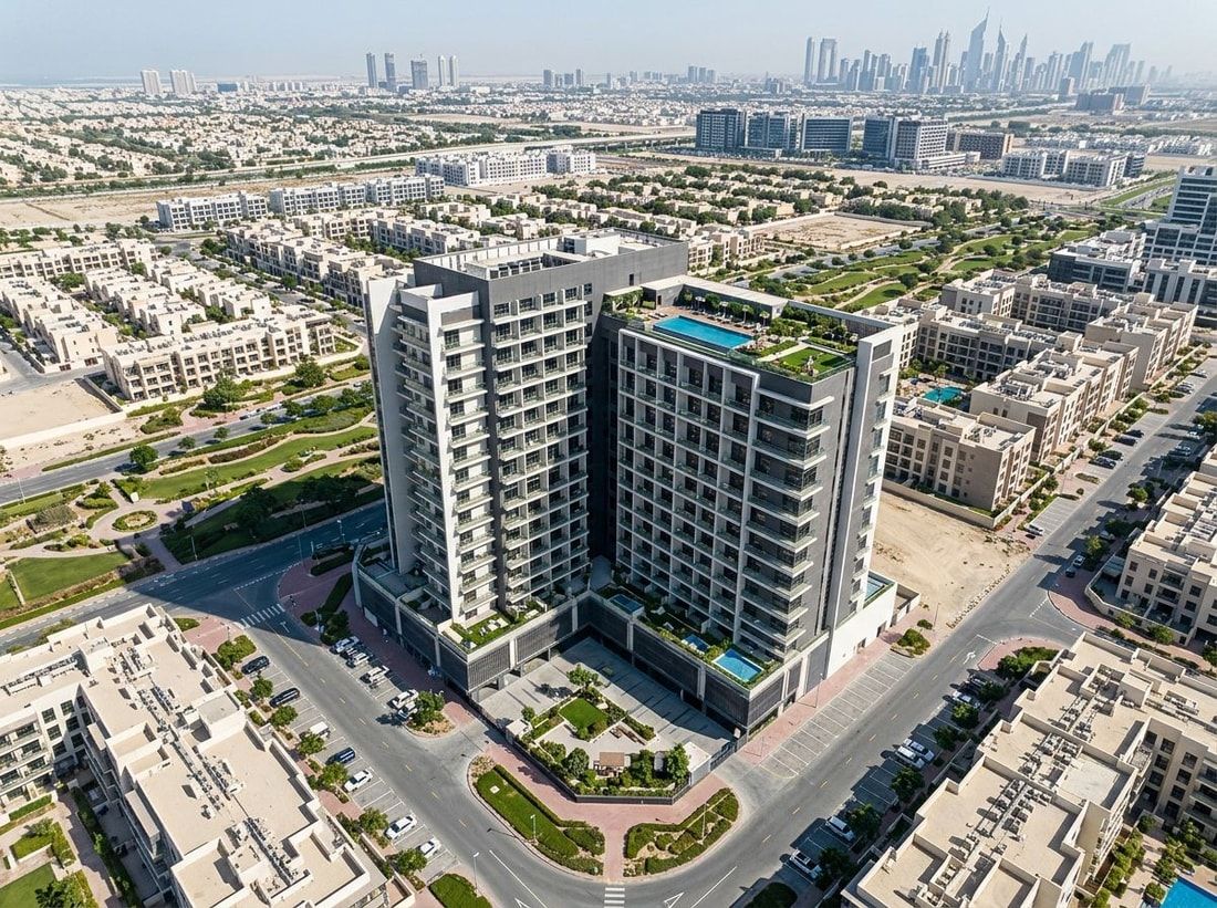 Lotniczy plan AG Square w Dubailand Residence Complex