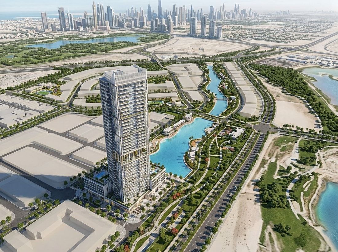 Lotniczy plan wieży Parkway w dzielnicy Meydan Horizon