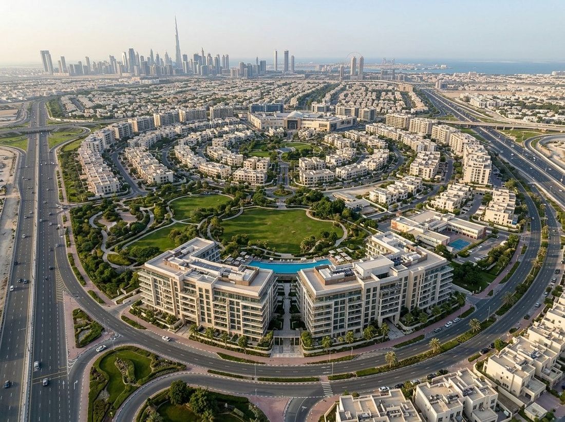 Lotniczy widok lokalizacji Terrazzo Residences w Jumeirah Village Circle