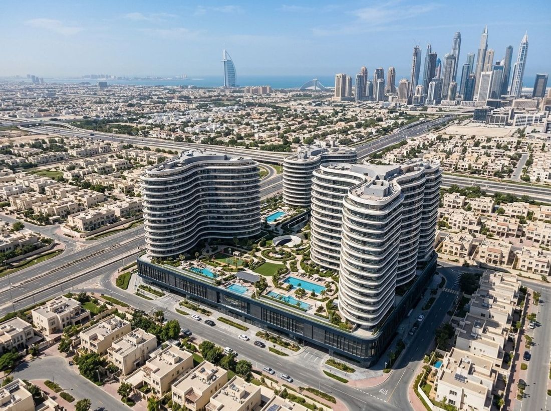 Lotniczy widok Trussardi Residences w dzielnicy Al Furjan