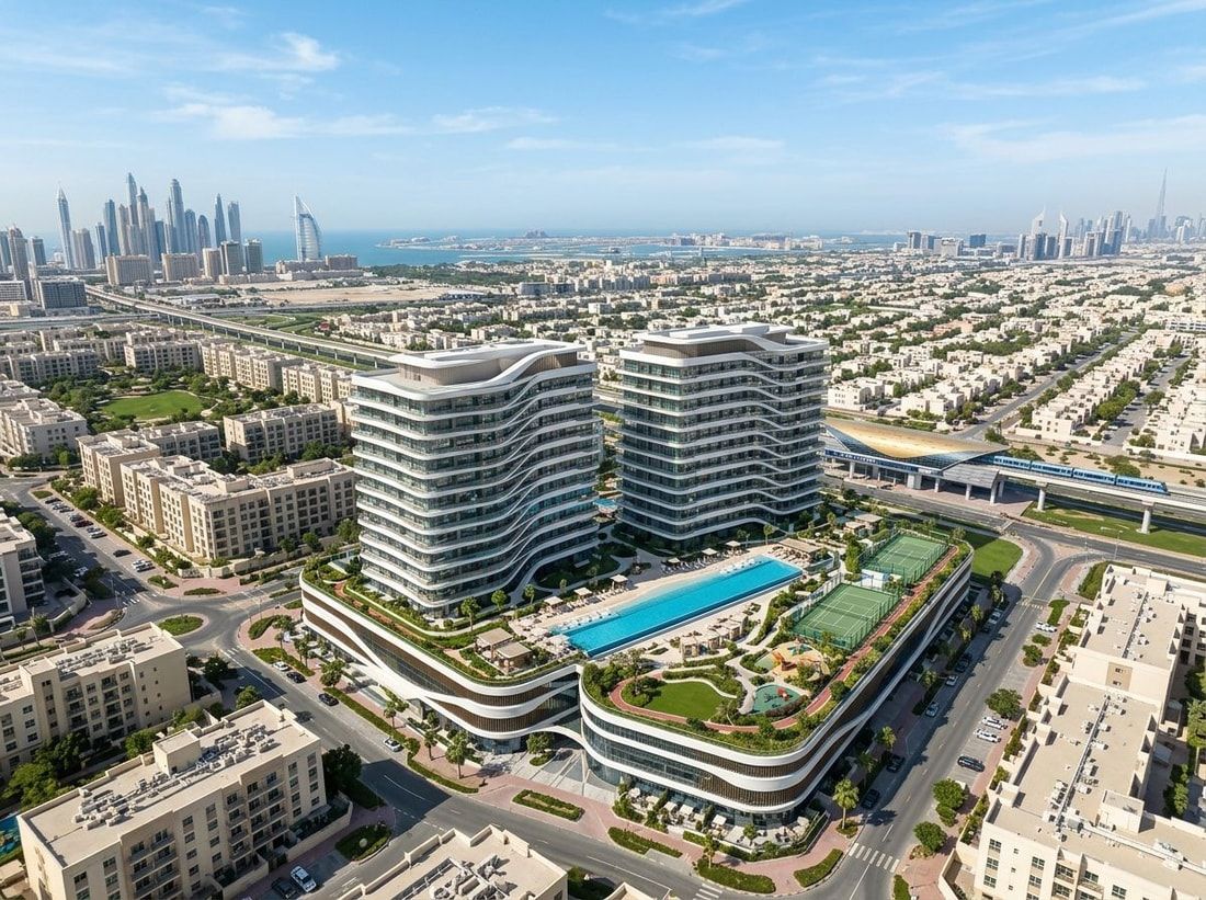 Lotniczy widok drugiej fazy Trussardi Residences w Al Furjan