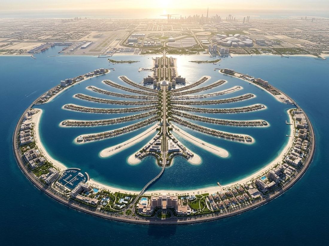 Lotniczy widok całej wyspy Palm Jebel Ali z liśćmi