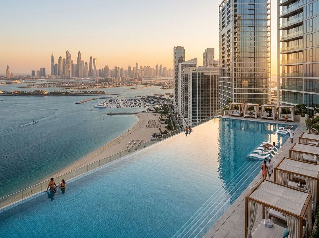 Infinity pool z widokiem na Zatokę i skyline Dubaju